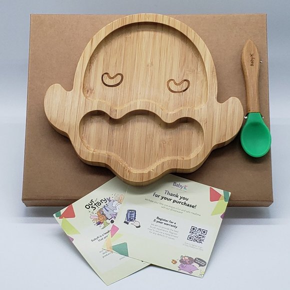Baby K NIB Bamboo Divided Sheep Plate with Suction & Green Spoon Set - 6 Months - Picture 12 of 16